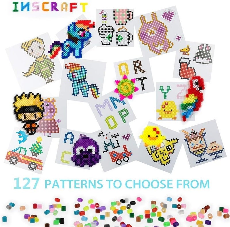Inscraft 25,000 pcs Fuse Beads Kit 26 Colors 5MM, Including 127 Patterns, 4 Big Square, 1 Heart Pegboards, 1 Flower Ironing Paper, Tweezers, Beads Compatible by INSCRAFT - Image 3